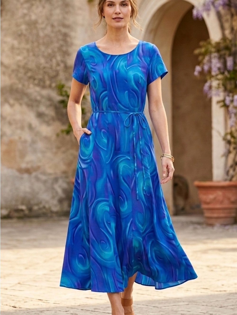 Simply Silk Swirl Psychedelic Vibrant Washable Silk Dress Size M